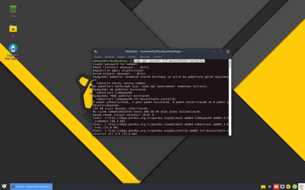 pardus font yukleme komutu